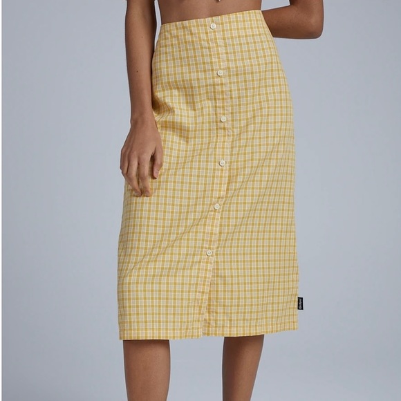 NWT Ragged Priest Kicker’s Yellow plaid Crop Collared Top and Midi Skirt Set - Picture 2 of 12